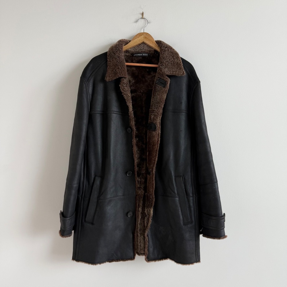 Vintage Andrew Marc‎ Shearling Leather Button-Front Coat Men's Size Large